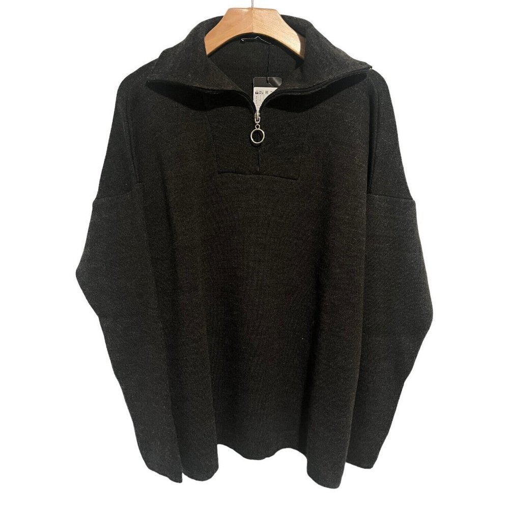 Trendyol Men’s Dark Grey Quarter Zip Pullover Sweater Size Large Acrylic NEW
